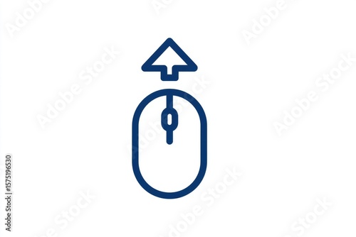 Simple, blue computer mouse icon with upward arrow