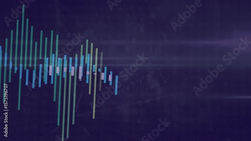 Bars appearing left side, oscillating and emerging to center, shifting hues, visualizing audio wave