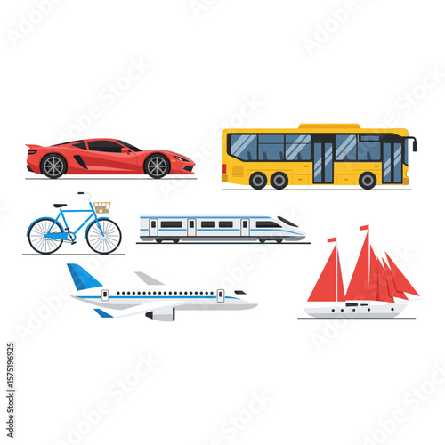 Collection of various transport modes in flat design style
