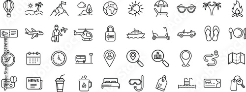 Travel and Vacation Icon Pack for Tourism, Adventure and Holiday Planning.