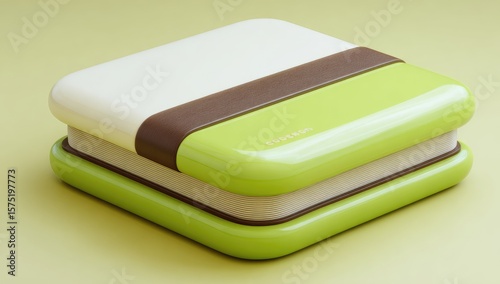 Square,  lime-green and cream-colored candy or ice cream sandwich