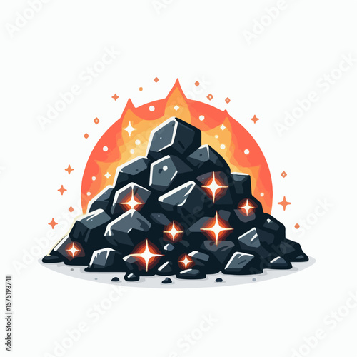 vector illustration of a pile of glowing flaming rocks