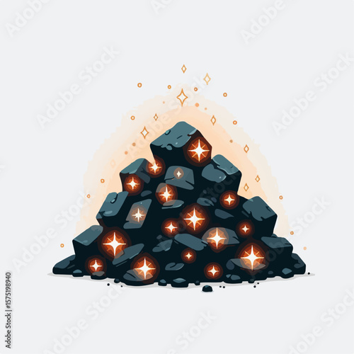 vector illustration of a pile of glowing flaming rocks