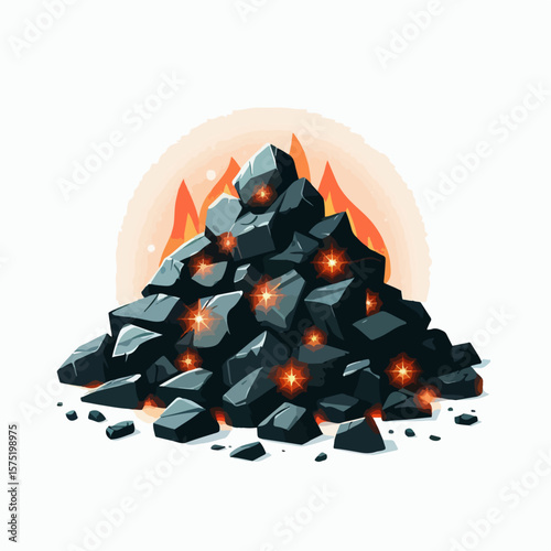 vector illustration of a pile of glowing flaming rocks