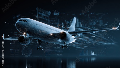 Futuristic airplane with digital interface