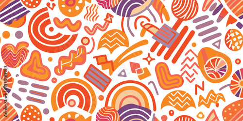 Abstract shapes and patterns in warm orange and purple hues vector