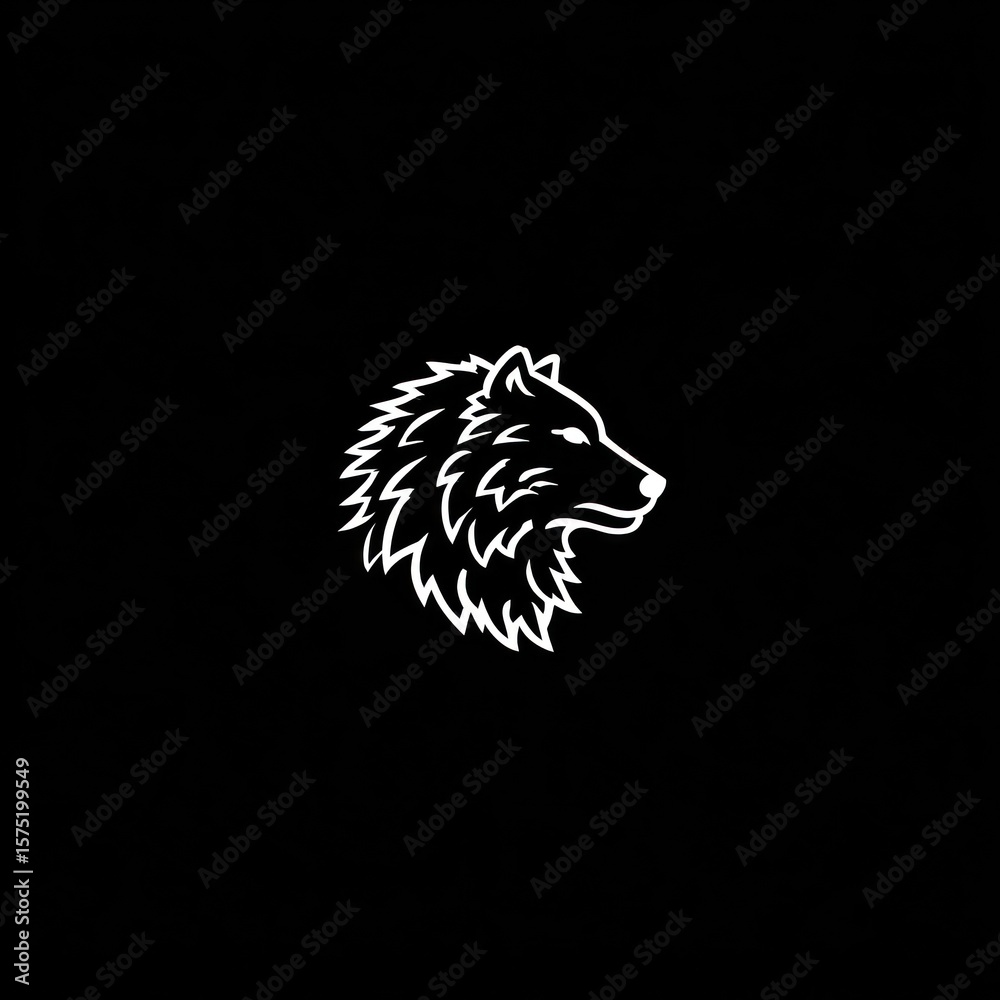Obraz premium Simple, stylized white wolf head silhouette on black background