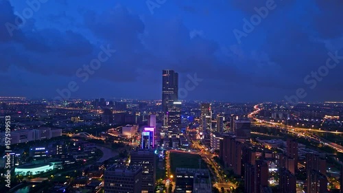 Wallpaper Mural 4K real time aerial view of Shanghai Zhangjiang Hi Tech Development Zone at night. Torontodigital.ca