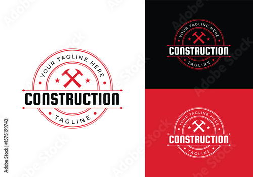 This is a construction logo with a vintage badge style. This logo is suitable for construction, building workers, home restoration, workshop and such.