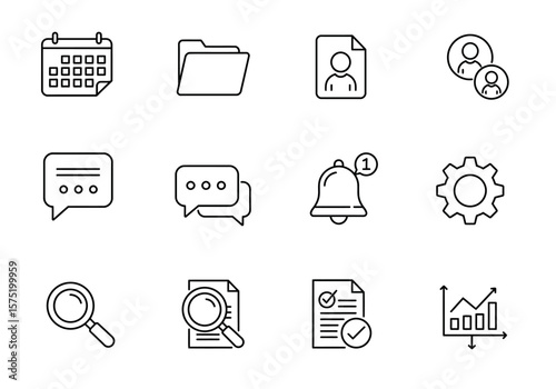 Vector icons include calendar folder chat bell gear and search icons