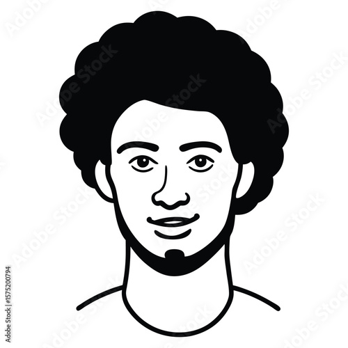 Black african american afro male face portrait vector silhouette with curls hair style