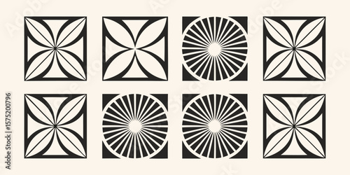 Geometric patterns in black and white symmetrical