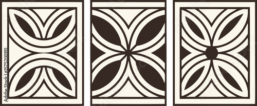 Geometric Pattern Panels With Dark Brown And Cream Colors vector
