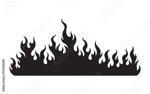 Fire Flames Black Silhouette Vector Graphic Border