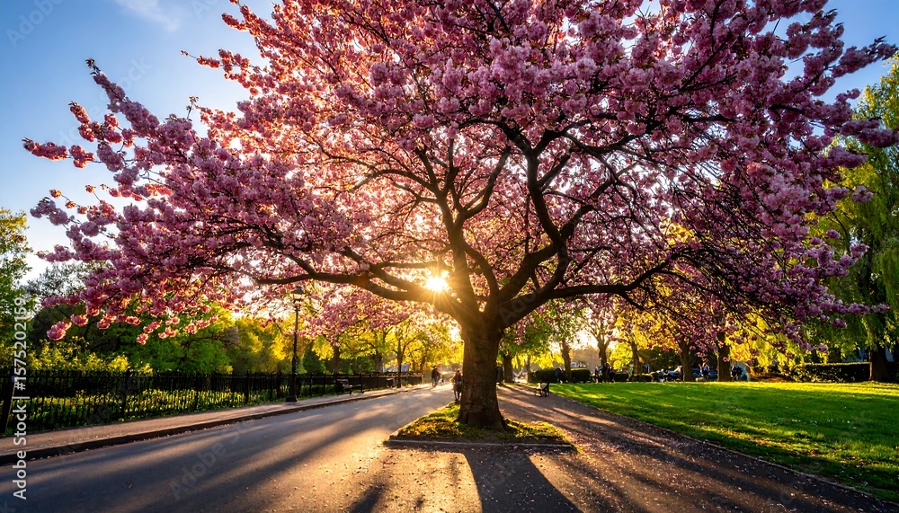 Naklejka premium Spring blossoms illuminate a park path
