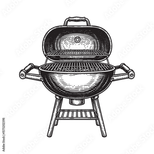 Charcoal Grill with Open Lid Vintage Engraving Vector