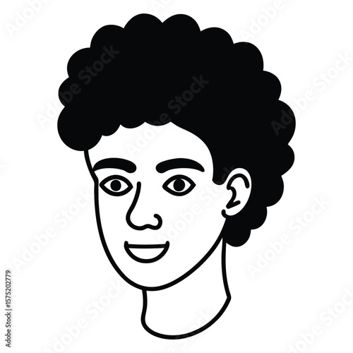 Black african american afro male face portrait vector silhouette with curls hair style