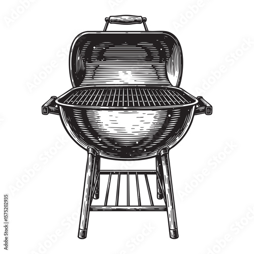 Charcoal Grill with Open Lid Vintage Engraving Vector