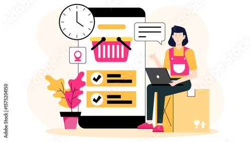 E-commerce seller tracking real-time order updates flat vector illustration