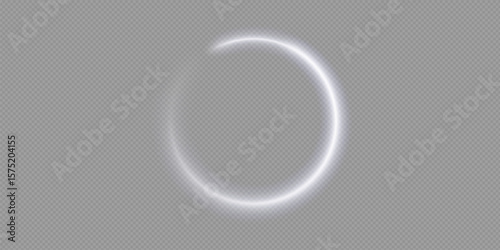 Light circle white swirl. Curved white line light effect. Darkening of the moon. Flash vector semicircle and spark light effect. Glowing white speed circle portal on the road.