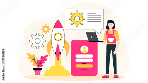 Startup launching beta test registration interface flat vector illustration