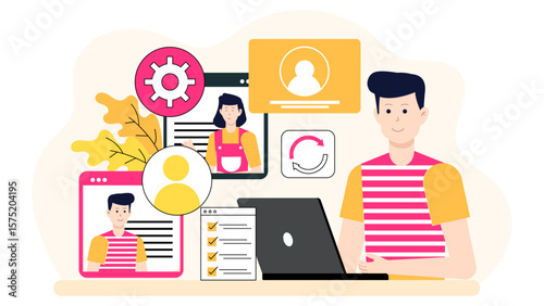 HR department updating employee role mapping structure flat vector illustration