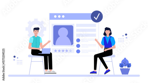 HR Manager Leading Online Recruitment Workshop Flat Vector Illustration