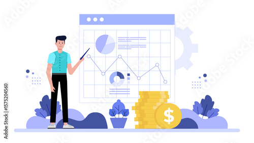 Business Analyst Explaining Product Cost Structure Flat Vector Illustration