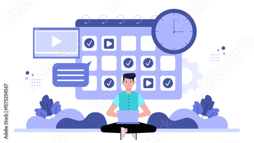 Content Strategist Scheduling Posts ACross-Platforms Flat Vector Illustration