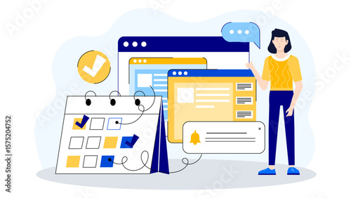 Content Strategist Scheduling Posts ACross-Platforms Flat Vector Illustration