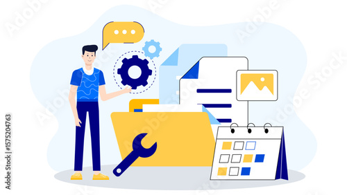 Product Manager Conducting Weekly Backlog Grooming Flat Vector Illustration