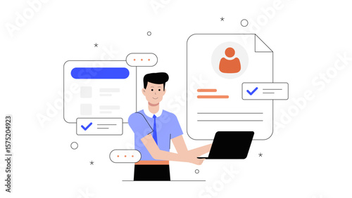 HR Manager Leading Online Recruitment Workshop Flat Vector Illustration