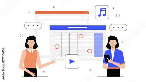 Content Strategist Scheduling Posts ACross-Platforms Flat Vector Illustration
