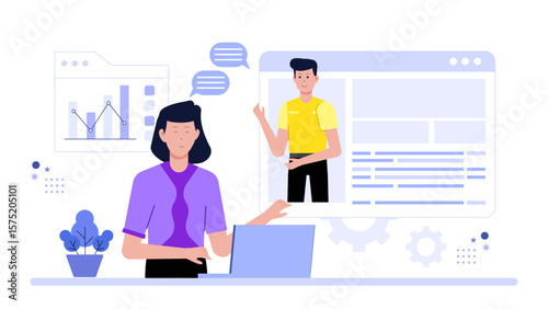 Remote Team Managing Tasks with Kanban System, Flat Vector Illustration