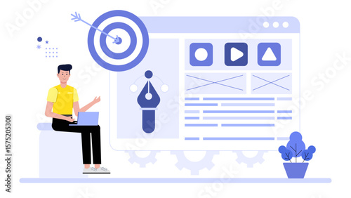 Creative Team Testing Visual for Branding Campaign, Flat Vector Illustration