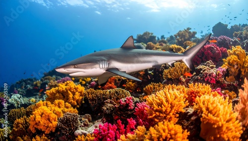 Wallpaper Mural Shark in vibrant coral reef Torontodigital.ca