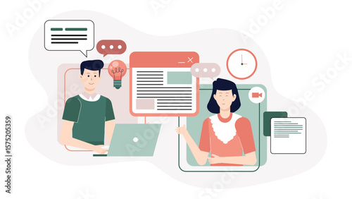 Freelancer Negotiating Project Scope with Client, Flat Vector Illustration