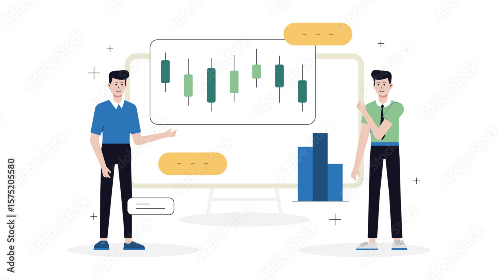 Startup Team Reviewing Churn Reduction Plan, Flat Vector Illustration Startup Team Reviewing Churn Reduction Plan, Flat Vector Illustration
