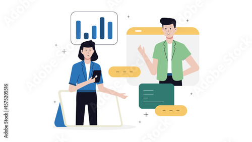 Freelancer Negotiating Project Scope with Client, Flat Vector Illustration