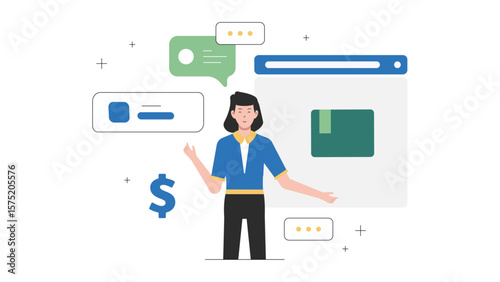 Entrepreneur Launching Preorder Campaign Online, Flat Vector Illustration