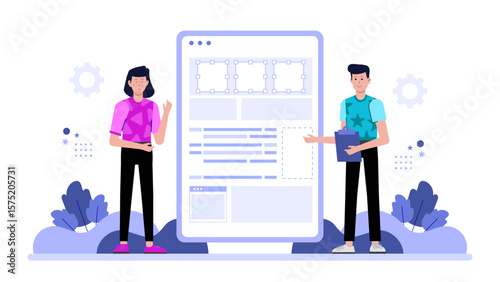 UX Designer Presenting Wireframe Iterations Flat Vector Illustration