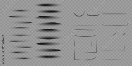 Set of realistic shadow effect on a transparent background different shapes, page separation vectors.