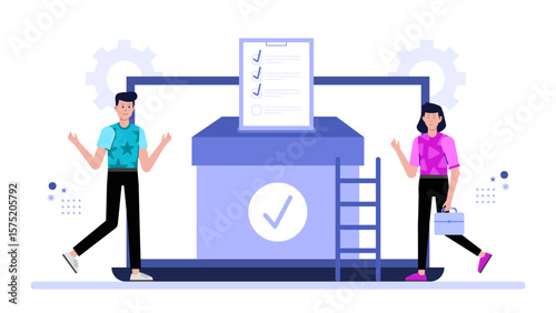 Product Team Prioritizing Backlog with Voting Tool Flat Vector Illustration