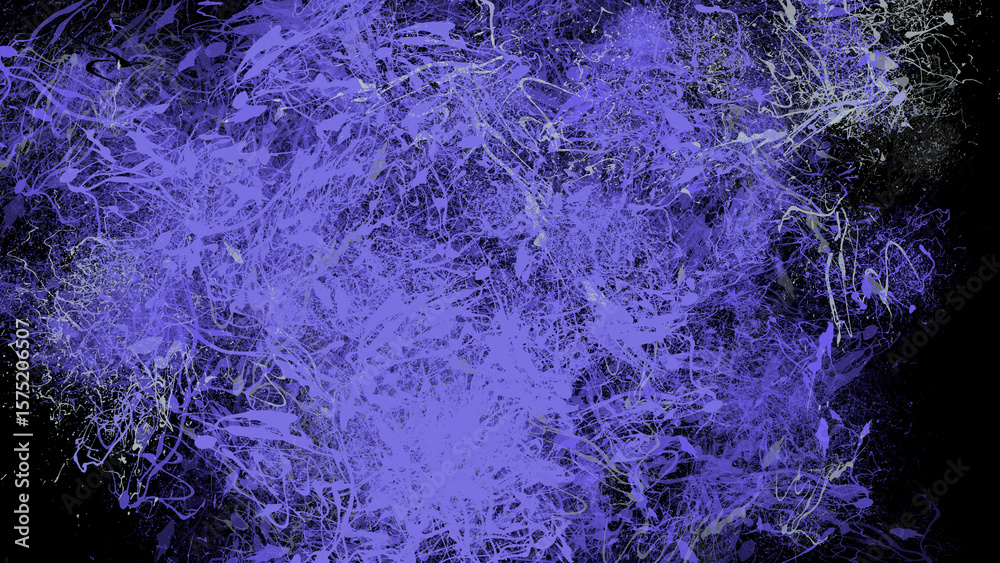 Obraz premium 紫色のインクの飛沫とノイズが混ざり合う、クールで退廃的なグランジ・アートワーク。