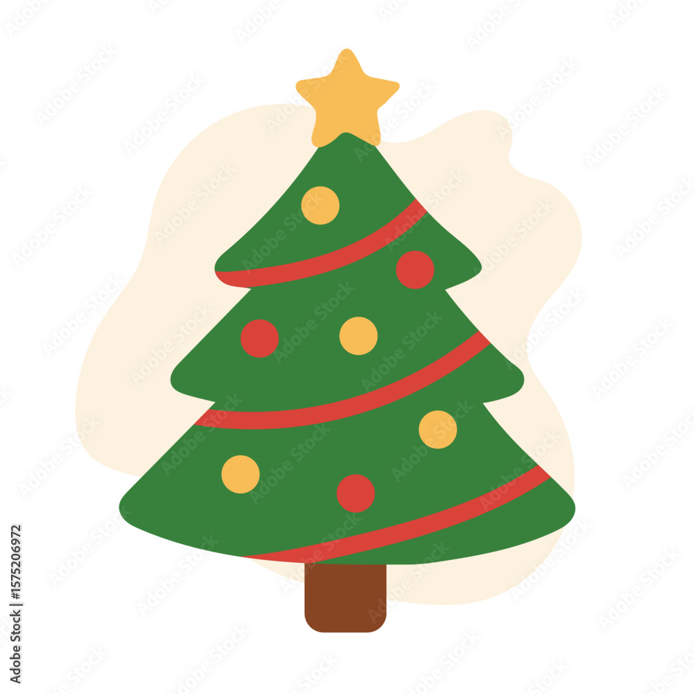 custom made wallpaper toronto digitalChristmas tree decorated with star and ornaments, tree shown in festive flat design, tree symbolizing joy and celebration, perfect for seasonal graphics.