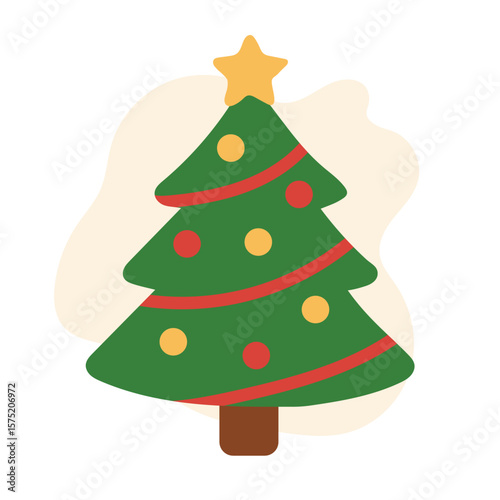 Wallpaper Mural Christmas tree decorated with star and ornaments, tree shown in festive flat design, tree symbolizing joy and celebration, perfect for seasonal graphics. Torontodigital.ca