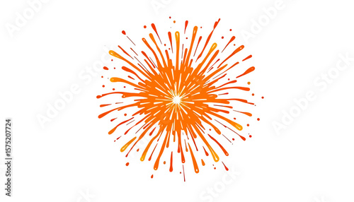 A vibrant orange vector starburst graphic resembling an abstract fireworks explosion, isolated on a clean white background, perfect for celebratory designs.