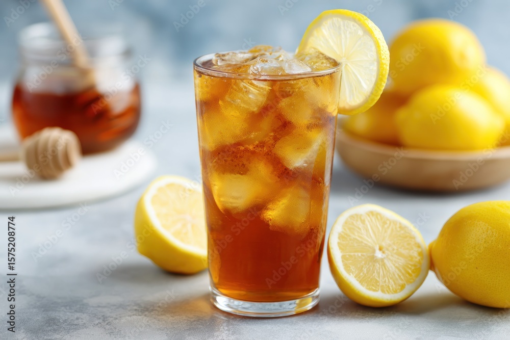 Fototapeta premium Iced tea with lemon slices (1)