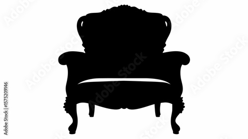 Silhouette of an ornate chair with curved legs and armrests and a decorative backrest design element