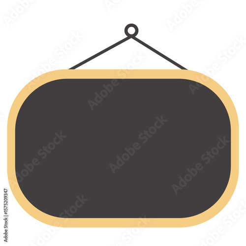 Oval blackboard with yellow frame and hanging string, in flat cartoon style, ideal for signs, education, or cute UI decoration.